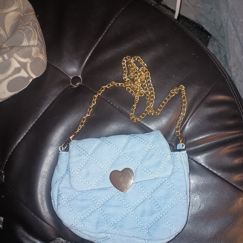 Blue Quilted Crossbody Bag with Gold Chain